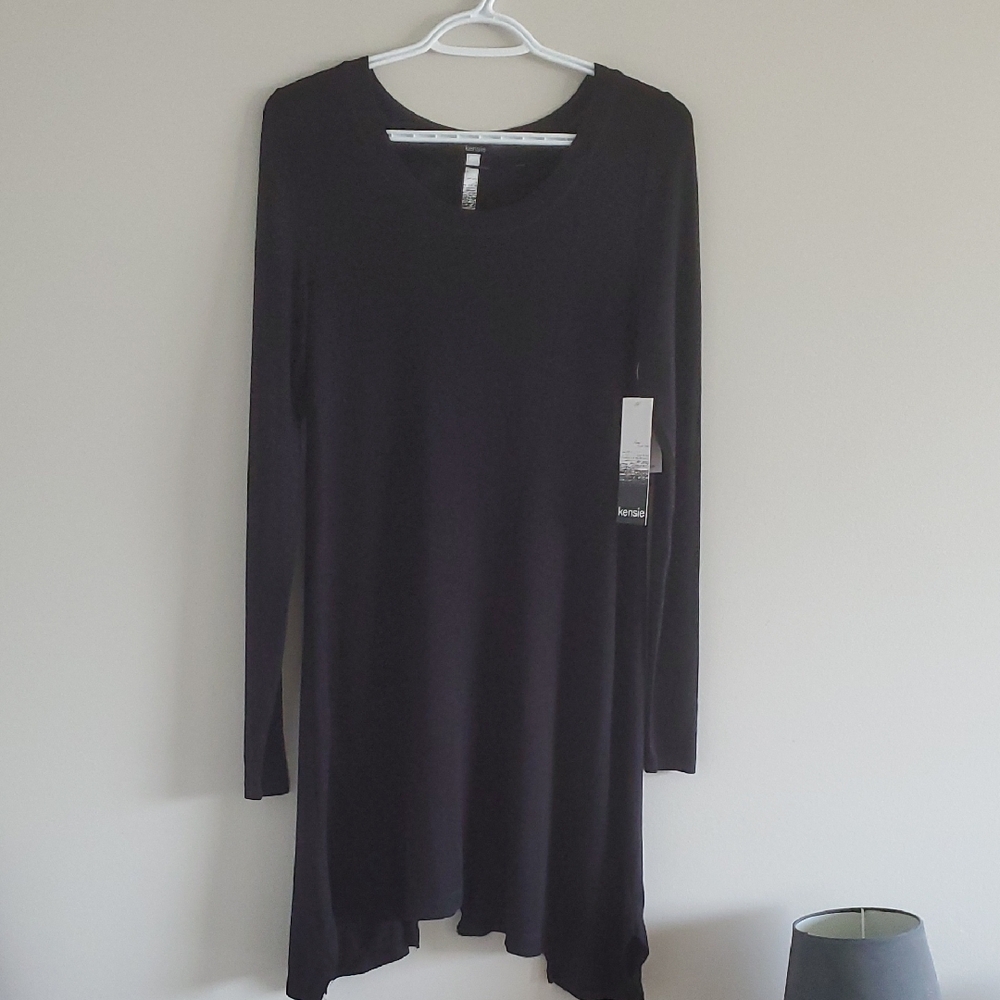 NWT Kensie Classic Black Assymetric Distressed Hem Whimsigoth Witchy Dress S